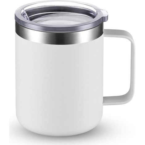 Tasse à café en acier inoxydable avec couvercle et anse double paroi isolante pour voyage et quotidien réutilisable (1/5)