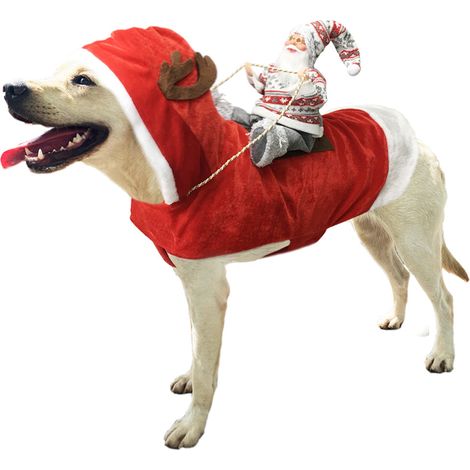 Costumes de Noël pour chien, costume de Noël pour chat avec le Père Noël chevauchant un manteau rouge pour chat et chien, tour de poitrine réglable 56 (1/4)