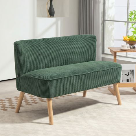 Canapé 2 places capitonné. bois. polyester effet velours. mousse. 117 x 56.5 x 77 cm. vert