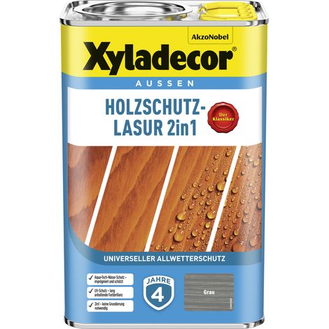 Xyladecor Holzschutz-Lasur 2in1, Universeller Allwetter-Schutz -Der Klassiker, Grau, 4 l