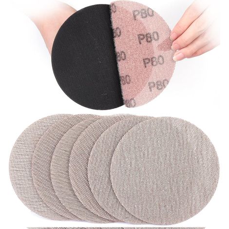 Treillis Feuilles Abrasive 150mm, 30 Pièces Papier a Poncer 80 Grains Abrasives Papier pour Ponceuses pour cloisons sèches (1/5)