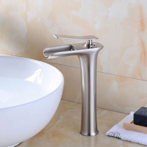 Robinet Mitigeur Lavabo en Laiton Massif, Style Nordique Brossé, Mitigeur d'Évier Haute Pression pour Salle de Bain, Installation sur Comptoir ou Encastrable, 1 Pièce-lsw