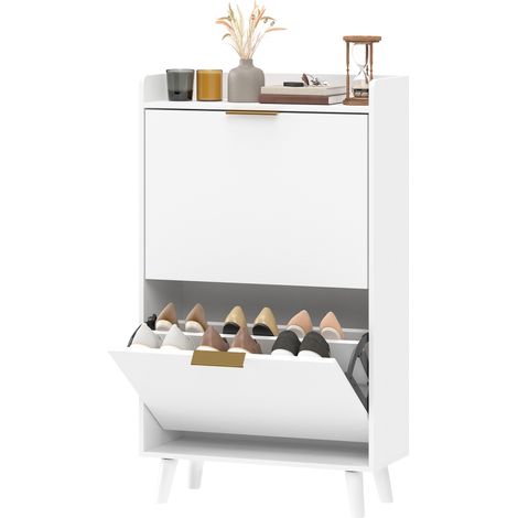 Meuble à chaussures 12 paires, armoire à chaussures étroite avec 2 tiroirs rabattables, étagères réglables, blanc (1/5)