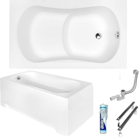 ECOLAM Baignoire rectangle Aria Rehab avec assise 120x70 cm  tablier acrylique  pieds siphon silicone  Belle forme  baignoire en acrylique blanc (1/5)