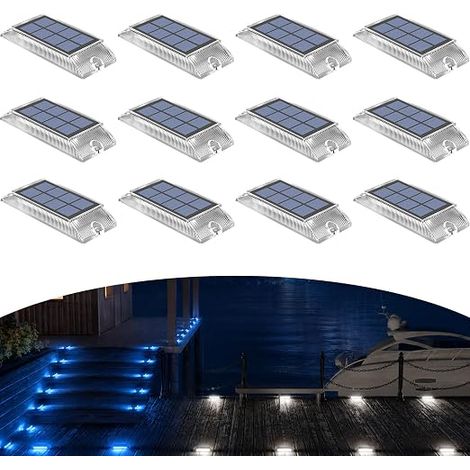 12 Pack Outdoor Solar Ground Lights 2-in-1 Blue Cool White LED Solar Outdoor Waterproof Lighting for Garden, Path, Staircase, Patio, Driveway, Pool and Patio (1/5)