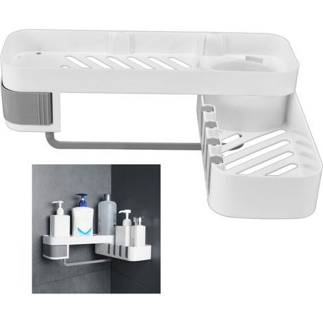 Étagère d'angle de salle de bain, Double couche, murale pivotante, élégante, Simple, multifonctionnelle, support de rangement, blanc, gris (1/5)
