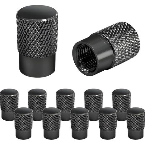 Bouchons de Pneu, 12 pièces Bouchons Valve Pneu, Aluminium Alloy Capuchon Antipoussière de Roue, Universel pour Voitures, Résistant à la Corrosion, Capuchon de Valve Moto(Noir) (1/5)