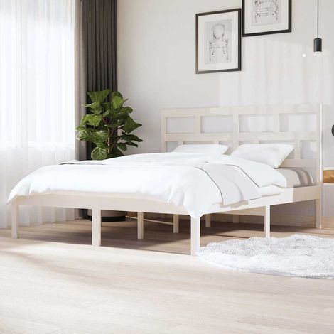 Estructura cama de madera maciza blanca super king 180x200 cm (1/5)