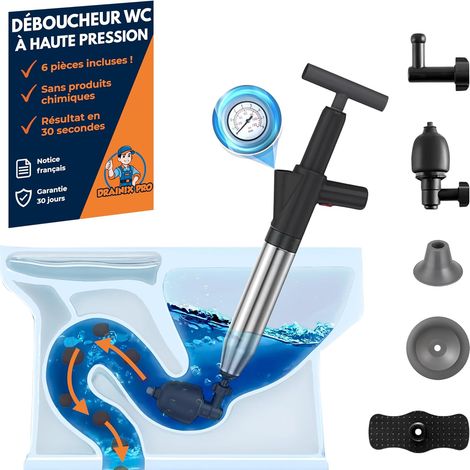 Sturalavandini ad aria compressa, Sturalavandini professionale a ventosa per WC, lavandini e docce, Pompa per sturare scarichi, sifoni e tubi + Istruzioni in FRANCESE (1/5)