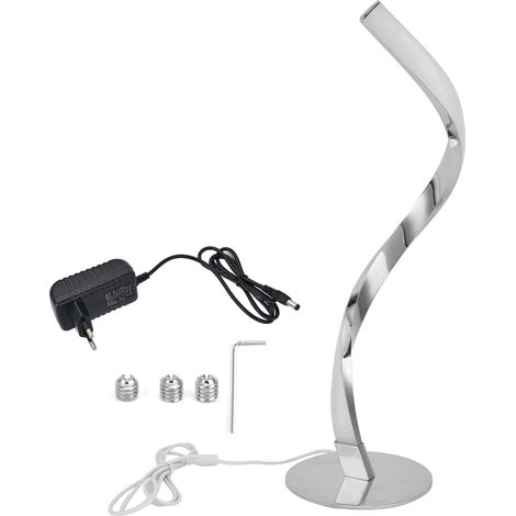 Lampe de table en spirale LED en forme de S, petite lampe de lecture pour chevet (Argent) (1/5)