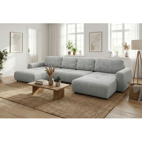 Wohnlandschaft mit Schlaffunktion BRUSK MAX Sofa in Stoff Pop Hellgrau (1/5)