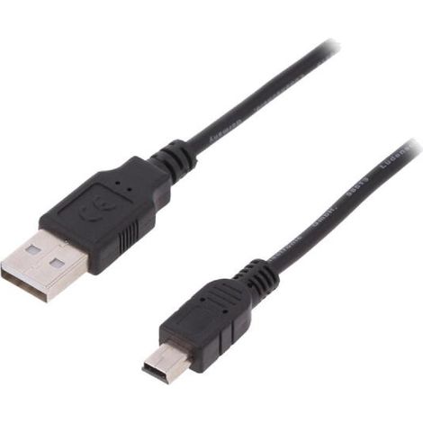Cable- USB 2.0- USB A prise.USB B mini prise- nickele- 3m- noir