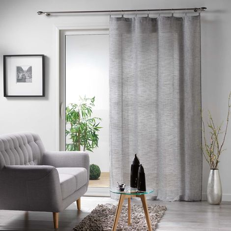 Voilage a anneaux 140 x 240 cm effet lin Milza Anthracite (1/3)