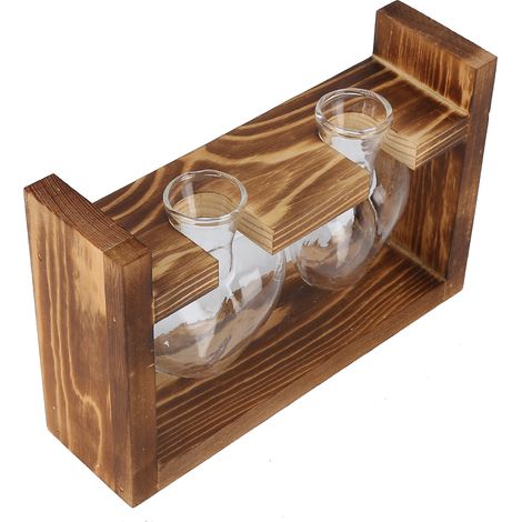 Pot de fleurs innovant avec cadre en bois vintage, vase de table transparent, décoration intérieure (2 bouteilles en forme de cœur) (1/5)