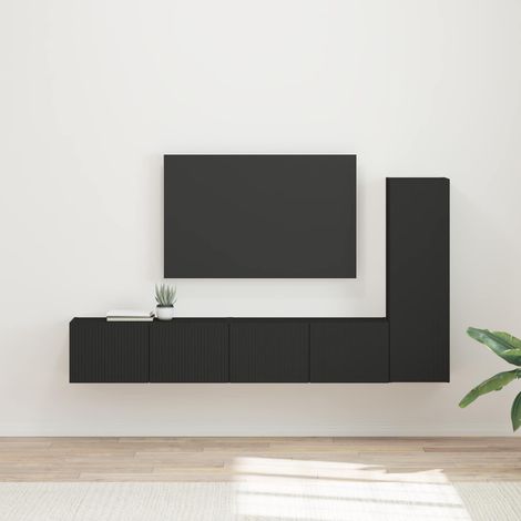 vidaXL Conjunto de mueble de TV 3 pcs Negro Madera de ingeniería (1/5)