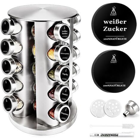 Étagère à Épices Verticale Rotative à 360°, (20 x 100 ml) Pot à épices, Elegant Etagere, Fit Rangement Cuisine, Rangement Tiroir (1/5)