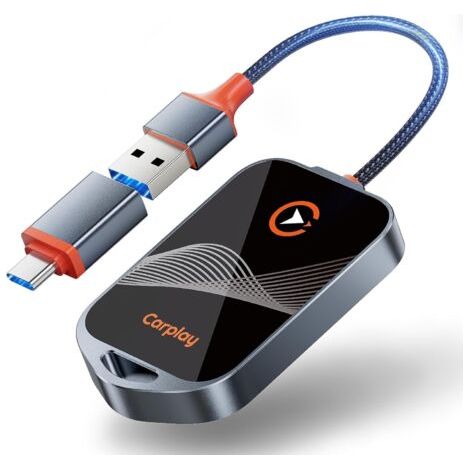 Adaptateur CarPlay sans Fil, 2 en 1 Adaptateur CarPlay Wireless pour Plug and Play, Convertit Filaire en Carplay sans Fil, pour iOS 10 et Supérieur & Voitures avec Carplay(Noir) (1/5)