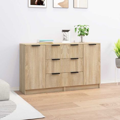 Lot de 2 Buffets Bahut Meubles de rangement Commode Chêne sonoma 60x30x70 cm Bois d'ingénierie BV631725 - BonneVie (1/5)