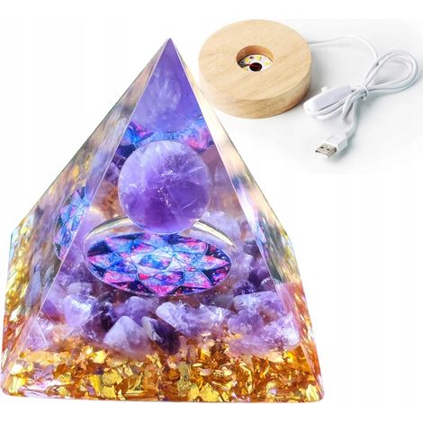 Pirámide de orgonita + base de lámpara LED, amuleto de piedras de cristal de 5 cm, HX04 (1/5)