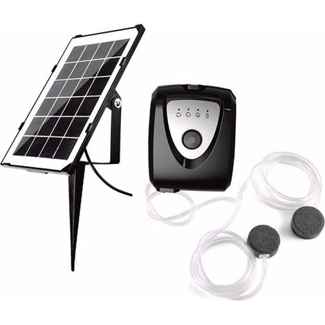 Aoresac Aérateur de bassin solaire 3,5 W avec batterie de 4000 mAh et manuel en allemand, USB, deux tuyaux de 1 m, convient pour les étangs de jardin, les aquariums (noir)