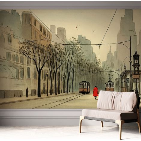 Papier peint autocollant avec imprimé pour intérieur moderne application facile a motif Symétrie urbaine 312x219 cm (1/5)