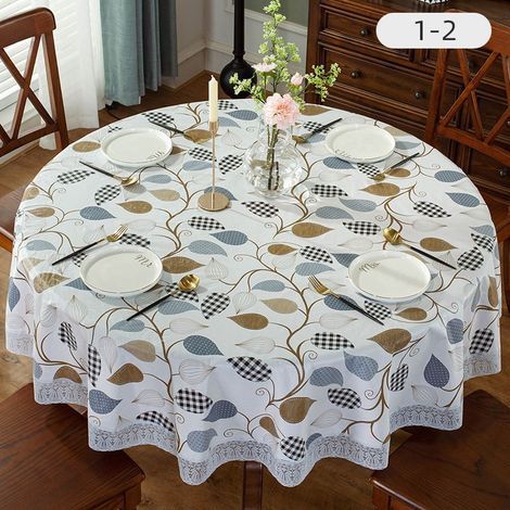 Nappe 100% imperméable à l'huile et résistante aux taches Nappe ronde en dentelle de vinyle avec dos en flanelle de 180 cm Idéale pour le pique-nique, le camping et la cuisine intérieure (1/4)