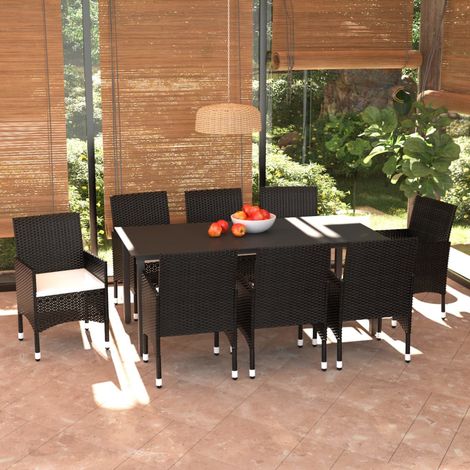 Ensemble à manger de jardin coussins 9 pcs-Salon de jardin Résine tressée Noir 960434 (1/5)