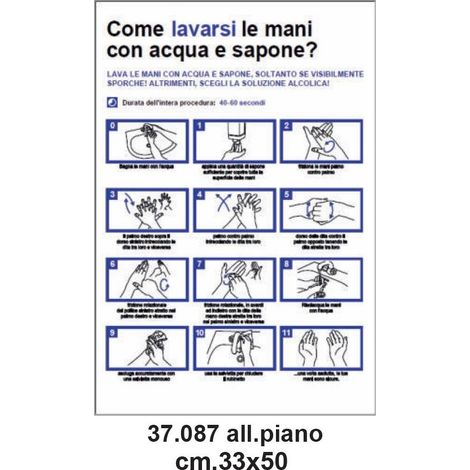 Cartello emergenza covid-19 33x50 cm come lavarsi le mani con acqua e sapone
