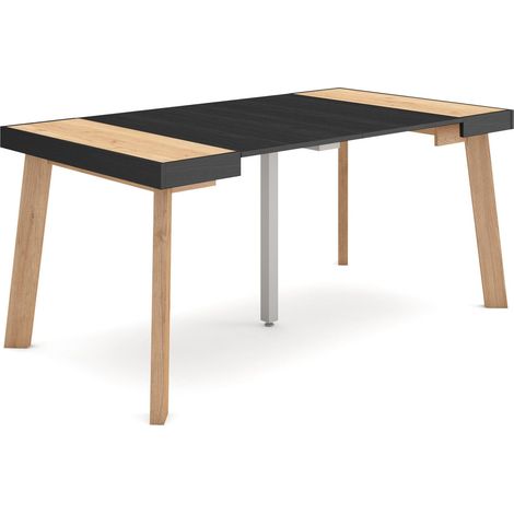 Skraut Home - Consolle allungabile, Tavolo consolle allungabile , 160, Per 8 persone, Gambe in legno, Stile moderno, Rovere e nero (1/5)