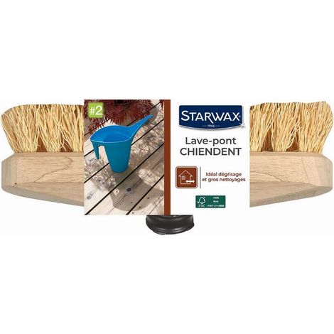 Starwax – Balai lave-pont rigide 100% végétal – Monture en bois durable – Pour nettoyage sols carrelés et terrasses bois – Élimine taches tenaces (1/2)