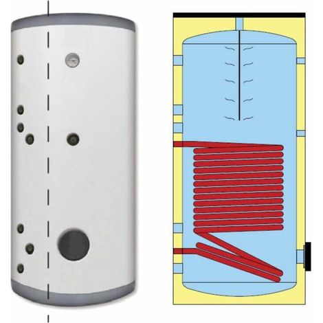 Ballon ECS solaire 300L – 1 échangeur en acier émaillé – Isolation PU rigide 50mm – Classe énergétique B – Anode électronique intégrée (1/2)