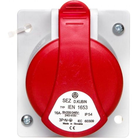Presa angolare da pannello 5P 16A 400V rossa da incasso con scatola IP44 gtpn 1653
