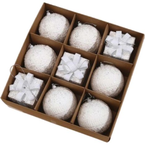 Lot de 9 boules de Noël blanches de 7,6 cm (3 pouces) à suspendre aux fenêtres. (1/5)