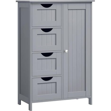 Vasagle – Meuble sous vasque simple avec 4 tiroirs – Dimensions 55 x 30 x 82 cm – Panneau MDF gris mystique – Étagère réglable et charnières dissimulées