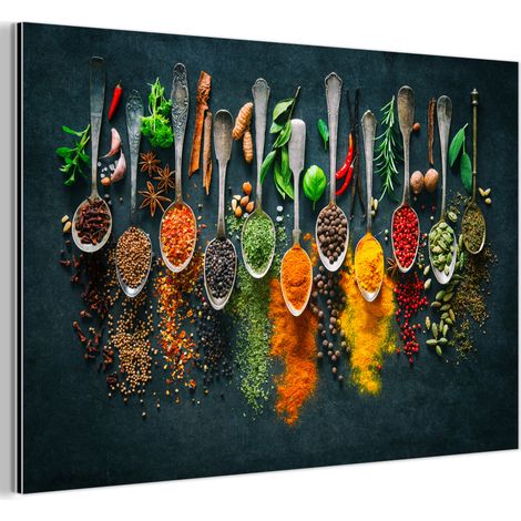 TABLEAU EN MÉTAL Herbes - Épices - Cuillères Tableau Décoration Murale 60x40 (1/5)