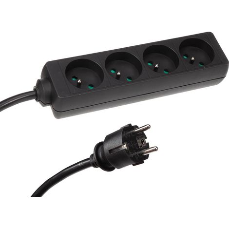 HQ-Power Steckdosenleiste mit 4 Schutzkontakt-Steckdosen Typ E, 1,5 m H05VV-F 3G2.5 Kabel, mit Schrumpfschlauch (8 cm, nicht geschrumpft) zum Beschriften, schwarz, IP20, 16 A, 4000 W, Innenbereich (1/3)