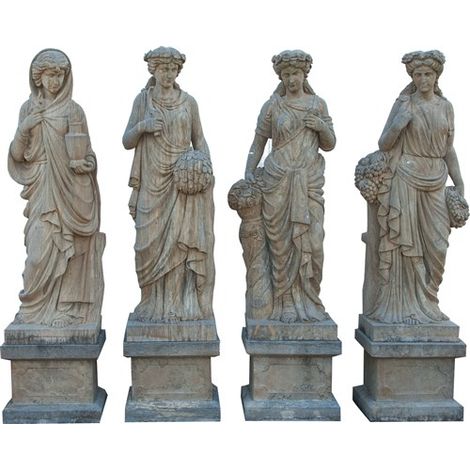 Biscottini – Ensemble de statues en pierre représentant les quatre saisons – Dimensions L56xPR56xH225 cm – Fait main avec nuances uniques (1/5)