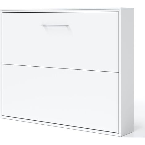 Les Tendances – Lit escamotable 140x190 cm – Ouverture manuelle avec vérins à gaz – Sommier à lattes en bouleau – Panneaux MDF robustes – Façade blanche (1/4)