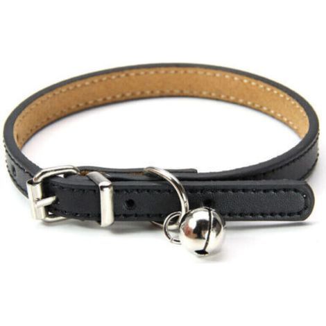 Leather collar for cats and puppies, adjustable 20cm-27cm - black (1/5)