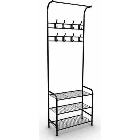 Oypla Coat Umbrella Stand Hat Shoe Rack Heavy Duty All Metal Black