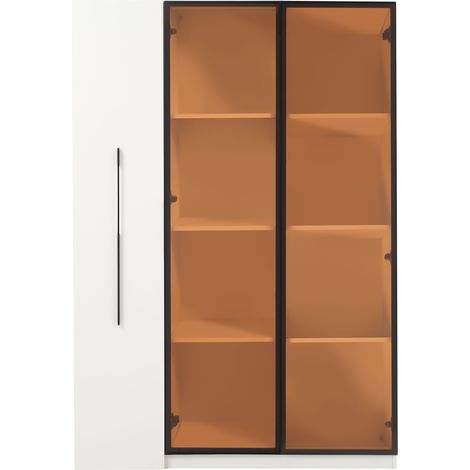 Vitrine LED avec grand tiroir latéral 110,5×35×160 cm – Armoire de rangement multifonctionnelle en MDF couleur ambre (1/5)