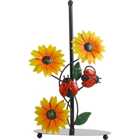 Support Pour Essuie-Tout - En Métal - Style Coccinelle Et Fleur Jaune - Vertical - Pour Comptoir De Cuisine - 1 Pièce (1/5)