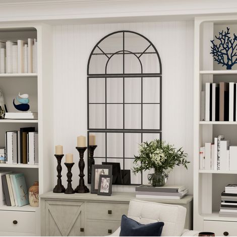 Miroir mural décoratif 76x2x53 cm en verre et métal noir, à suspendre pour salle de bain – MEUBLIV (1/5)