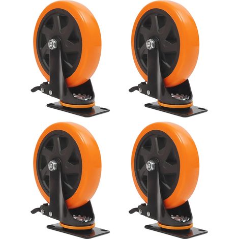 Ruote piroettanti, capacità di carico 100 kg, 4 pezzi, rotazione a 360°, materiale PU robusto, con freno. (1/5)