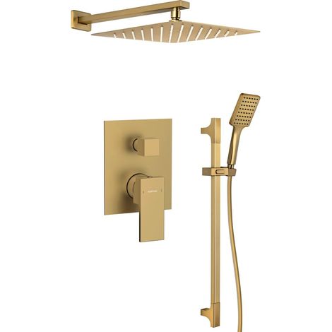 CUBEMIX Set de douche à encastrer avec robinet, 2 sorties, or mat