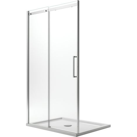 Idralite – Porte de douche coulissante 140 cm – Verre trempé 8 mm Easyclean – Ouverture gauche – Hauteur 198 cm – Système à double roulette