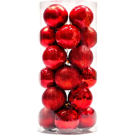 Décorations de Noël transfrontalières, lot de 24 boules de Noël cylindriques rouges de 3 cm (3/4/5/6/7/8 cm), pendentif de Noël en gros. (1/5)