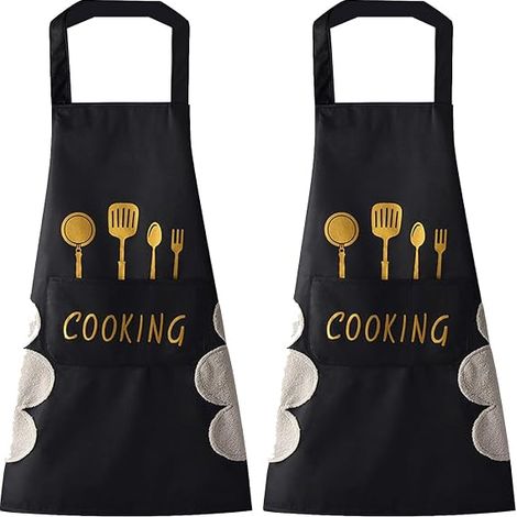 Grembiule da cucina da donna con ampia tasca impermeabile per asciugarsi le mani, adatto per cucinare e preparare dolci - nero. (1/5)