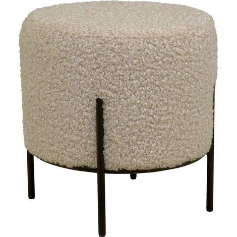 Pouf Alford in teddy grigio-marrone con gambe nere, ø35,5 cm