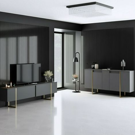 Wohnwand-Set Pignano, modular, 4 Regale, aufklappbar, mit Klappöffnung, Schwarz Antrazit (1/4)